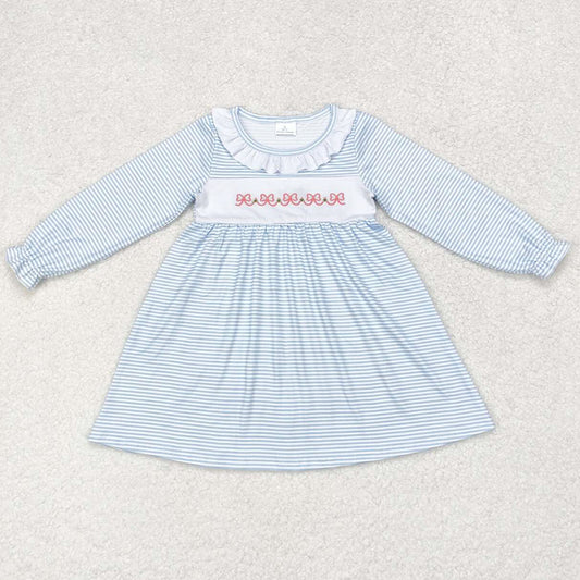 Baby Girls Dress Blue Stripes Bows Knee Length Dresses GLD0508