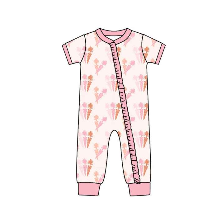 Preorder (moq 5)Baby Girls Carrots Easter Two Way Ruffle Zip Convertible Rompers 11.19
