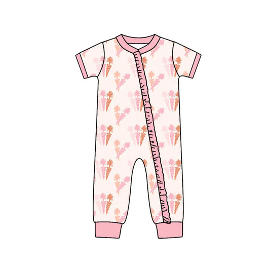 Preorder (moq 5)Baby Girls Carrots Easter Two Way Ruffle Zip Convertible Rompers 11.19