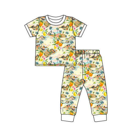 Preorder(moq 5) Baby Girls Short Sleeve Beach Fruits Top Pants Pajamas Sets 11.12