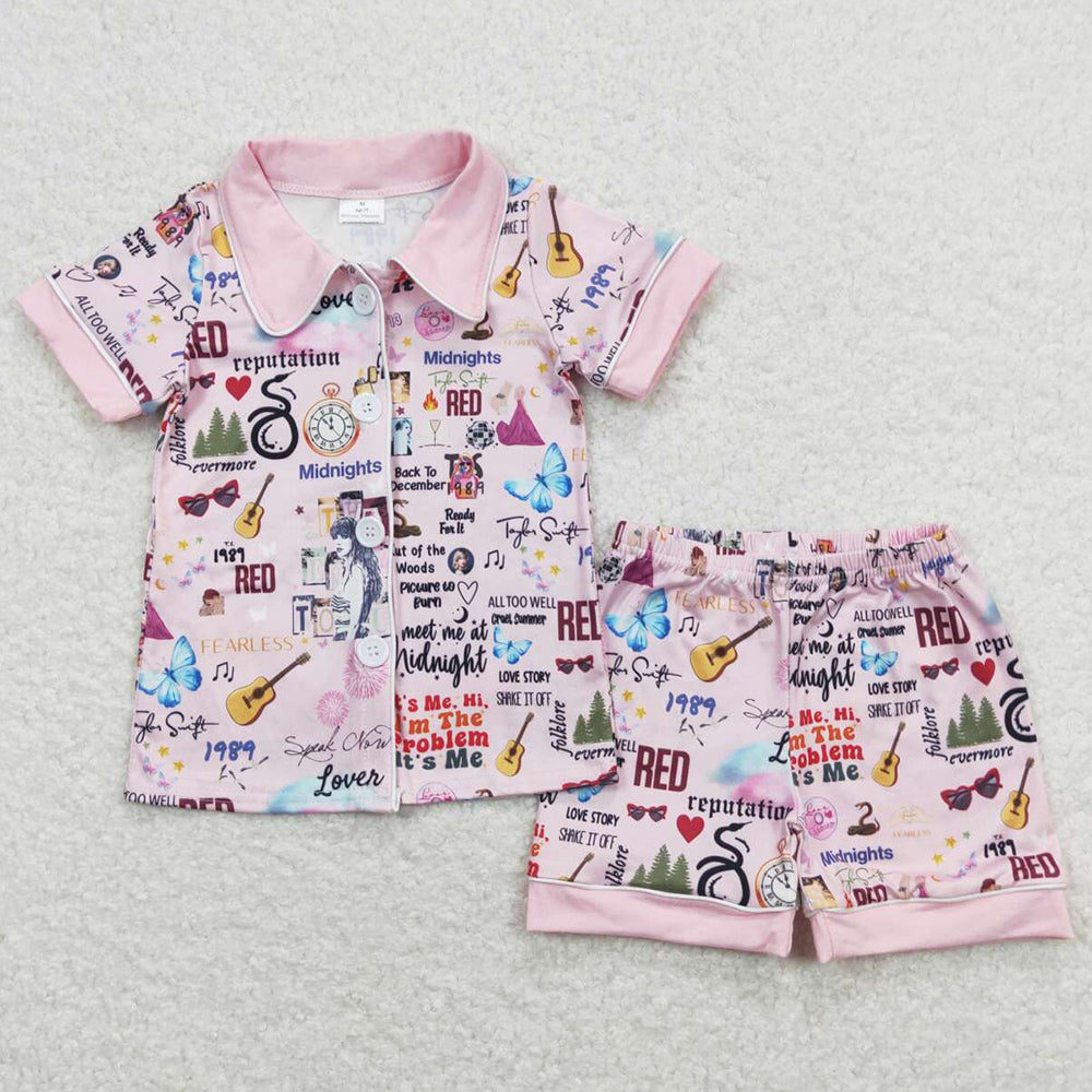 Baby Girls Pajamas Pink Buttons Shirts Shorts Pajamas Sets GSSO0578