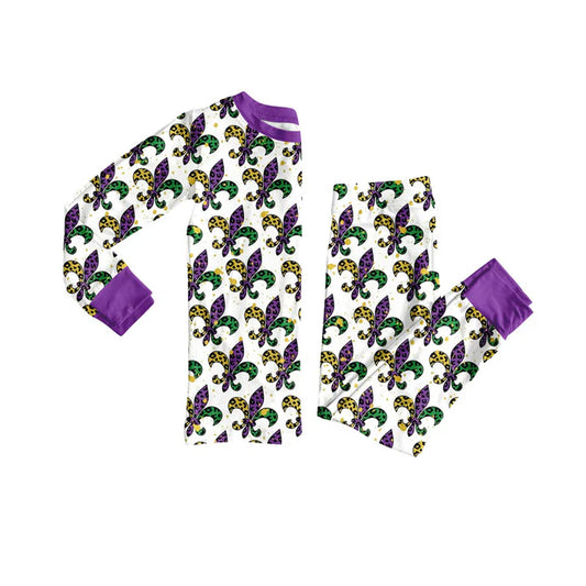 Preorder (moq 8)Baby Girls Anchors Checked Top Pants Mardigras Pajamas Sets 9.10