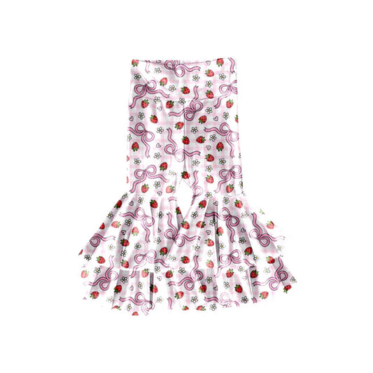 Preorder(moq 5) Baby Girls Bows Strawberry Checked Ruffle Bell Bottom Pants 11.14