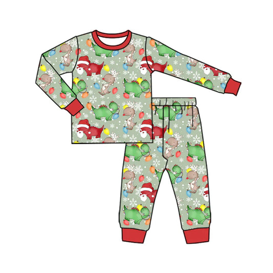 Preorder(moq 5) Baby Boys Christmas Green Soldier Top Pants Lounge Wear Pajamas Sets 8.13