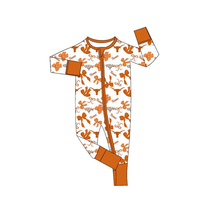 Preorder(moq 5) long sleeves bull skull bows baby team zip romper 8.27