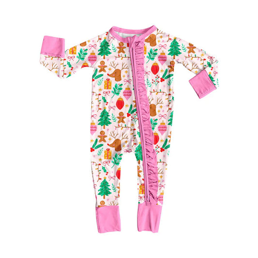 Preorder (moq 8)Baby Boys Gifts Deer Christmas Ruffle Zipper Footie Rompers 9.22