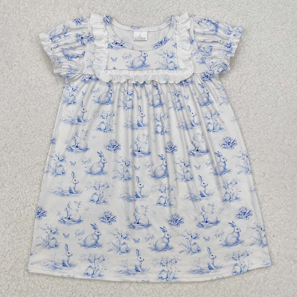 Baby Girls Dress Easter Blue Rabbit Butterfly Knee Length Dresses GSD1531