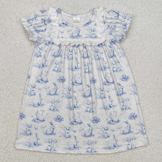 Baby Girls Dress Easter Blue Rabbit Butterfly Knee Length Dresses GSD1531