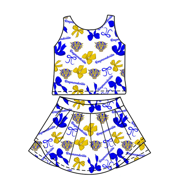 Preorder (moq 5)Baby Girls Sleeveless Raymondville Bows Plaid Top Skorts Team Set 6.30