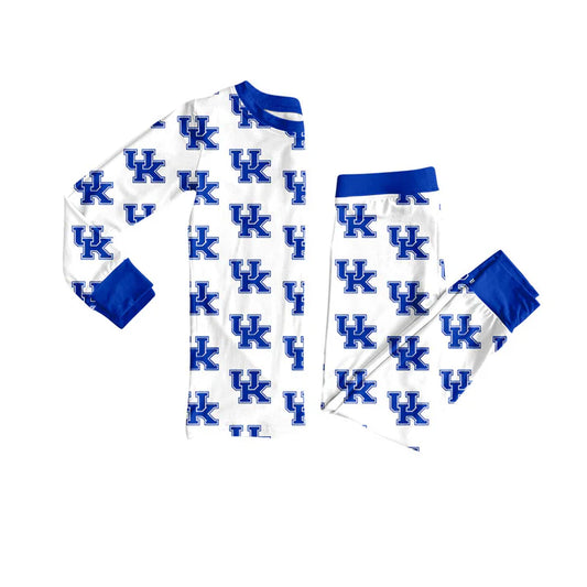 Preorder (moq 5)Baby Girls Long Sleeves Team Blue UK Plaid Top Pants Pajamas Set 7.12