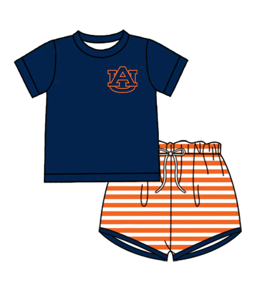 Preorder (moq 5)Baby Boys Navy AU Top Red Stripe Shorts Team Clothes Sets 12.27