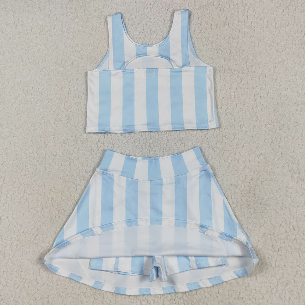Baby Girls Clothes Blue Stripes Athletic Active Wear Top Shorts Skirts Outfits GSD2433 5.1