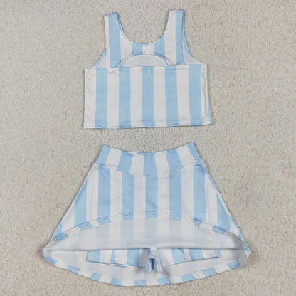 Baby Girls Clothes Blue Stripes Athletic Active Wear Top Shorts Skirts Outfits GSD2433 5.1