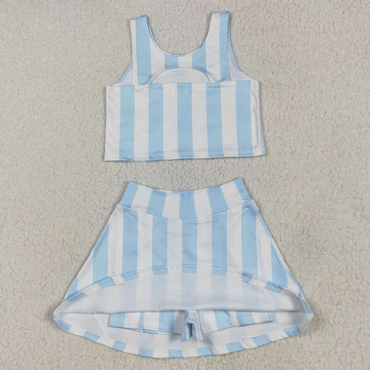 Baby Girls Clothes Blue Stripes Athletic Active Wear Top Shorts Skirts Outfits GSD2433 5.1