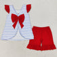 Baby Girls Clothes 4th Of July Dog Flag Bow Top Ruffle Shorts Sibling Clothing Boys Sets GSSO0663