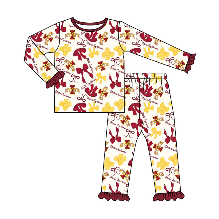 Preorder MOQ 5 Long sleeves I red yellow bows kids girls team pajamas 8.21