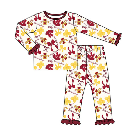 Preorder MOQ 5 Long sleeves I red yellow bows kids girls team pajamas 8.21