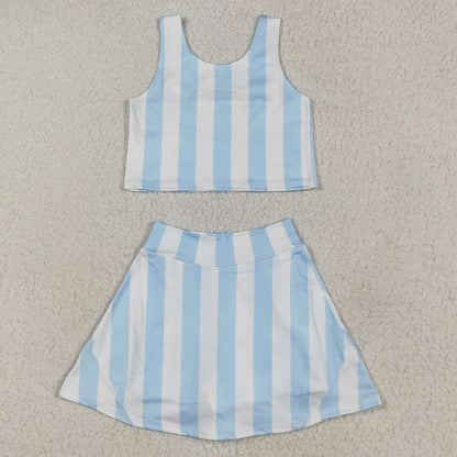 Baby Girls Clothes Blue Stripes Athletic Active Wear Top Shorts Skirts Outfits GSD2433 5.1