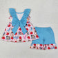 Baby Girls Clothes Dogs Strawberry Bows Tunic Tops Ruffle Shorts Sets GSSO1904