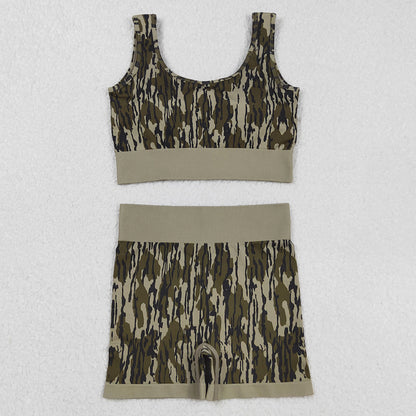 Adult Women Clothes Sleeveless Camo Plaid Vests Top Short Sets GSSO2701 9.1