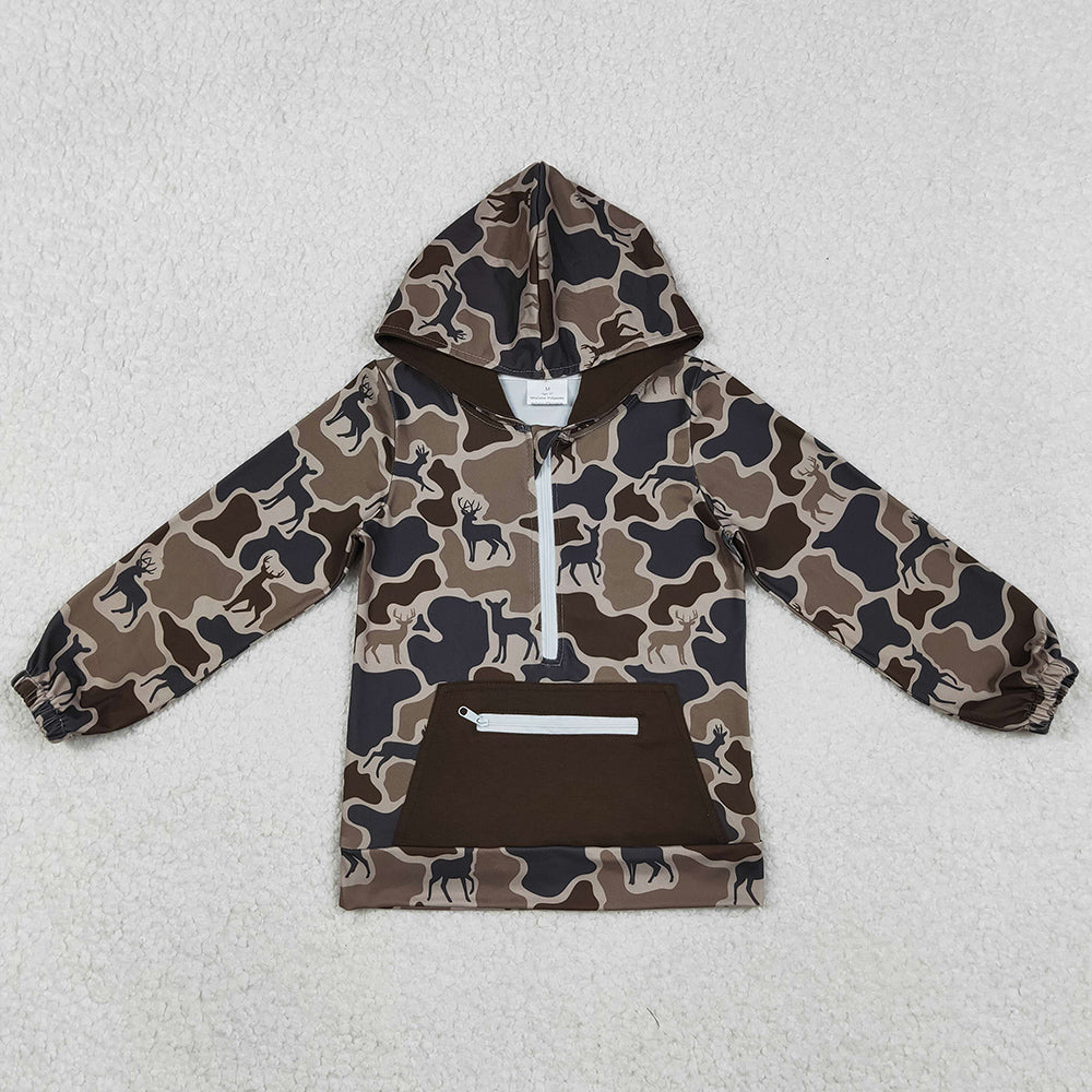 Baby Boys Clothes Brown Deer Camo Pocket Zipper Hunting Hoodies Top BT1348 11.6