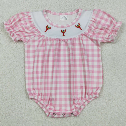 Baby Boys Rompers Embroidery Anchor Crayfishes Blue Checked Mardi Gras Rompers SR3257 SR3256 11.6