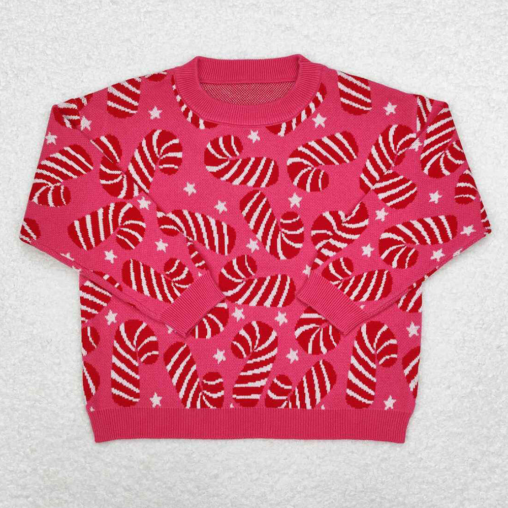 Baby Girls Sweater Pink Christmas Candy Cane Long Sleeve Sweaters GT0665