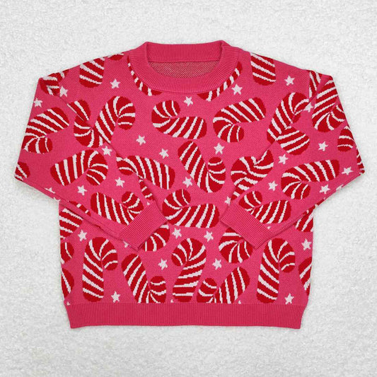 Baby Girls Sweater Pink Christmas Candy Cane Long Sleeve Sweaters GT0665