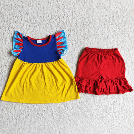Baby Girls Clothes Boutique Kids Outfits Short Sleeve Ruffle Shorts Girls Set C8-23