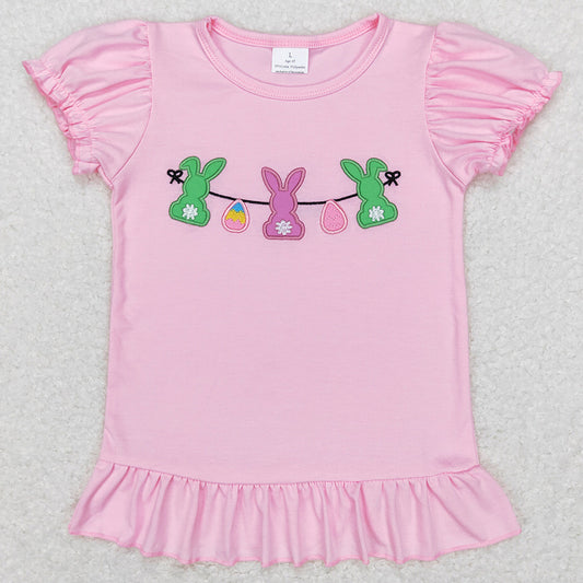 Baby Girls Clothes Easter Pink Rabbits Bunny Puffy Short Sleeve Shirt Tops GT0391