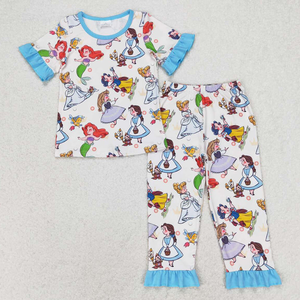 Baby Girls Pajamas Cartoon Tee Shirts Top Ruffle Pants Pajamas Sets GSPO1556