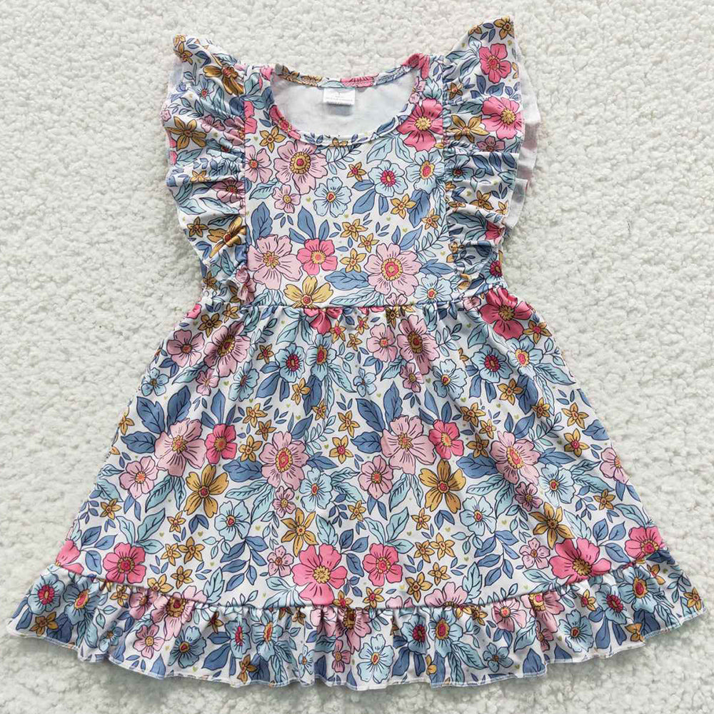 Boutique Baby Girls Dresses Navy Floral Ruffle Knee Length Dress GSD0363