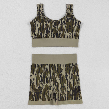 Adult Women Clothes Sleeveless Camo Plaid Vests Top Short Sets GSSO2701 9.1