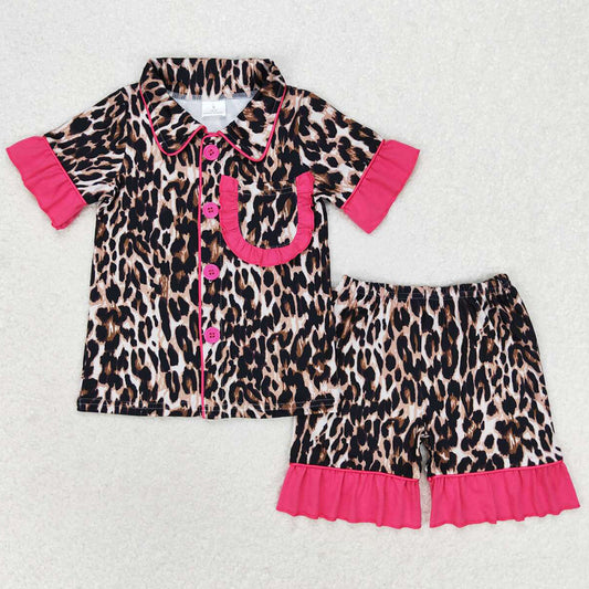 Baby Girls Pajamas Leopard Pockets Shirts Ruffle Shorts Pajamas Sleepwear Sets GSSO1121