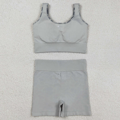 Adult Women Clothes Sleeveless Light Green Camo Vests Top Short Sets GSSO2702 9.2