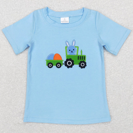 Baby Boys Clothes Easter Tractor Bunny Short Sleeve Shirt Tops BT0426