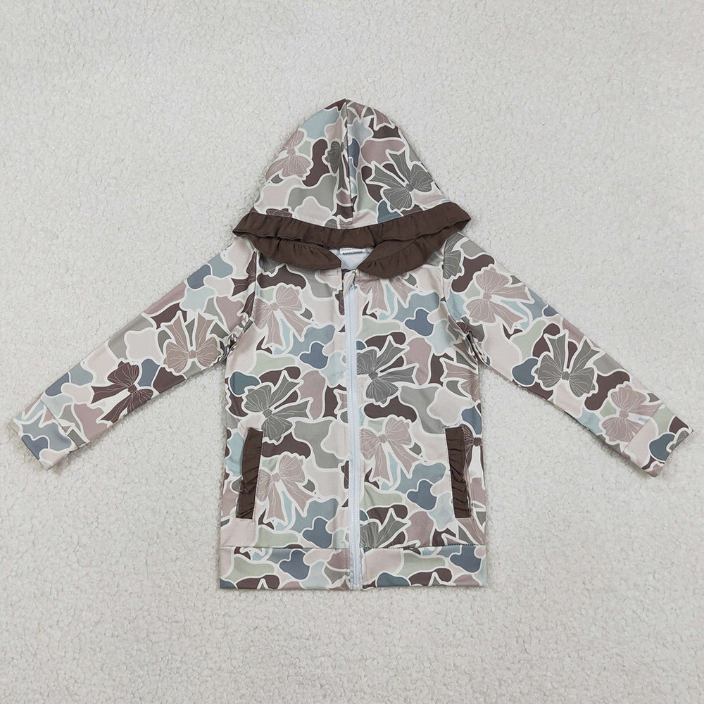 Baby Girls Clothes Bows Camo Pockets Zipper Hunting Ruffle Hoodies Top GT1263 11.6