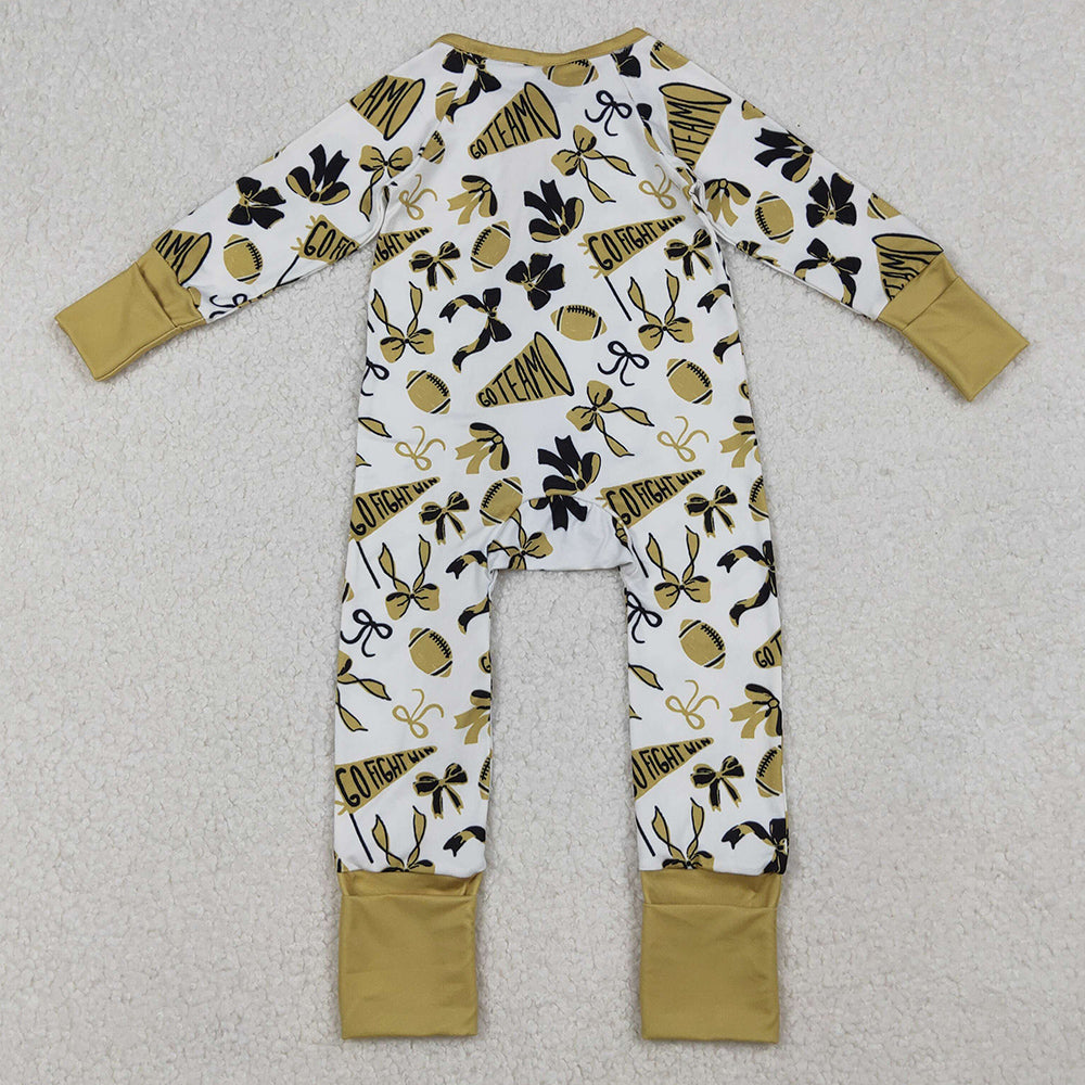 Baby Girls Rompers Golden Bows Footballs Ruffle Zipper Team Rompers LR2515 9.9