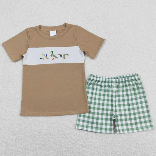 Baby Boys Clothes Duck Embroidery Short Sleeve Shorts Kids Sibling Clothing Sets BSSO0608 GSSO0653