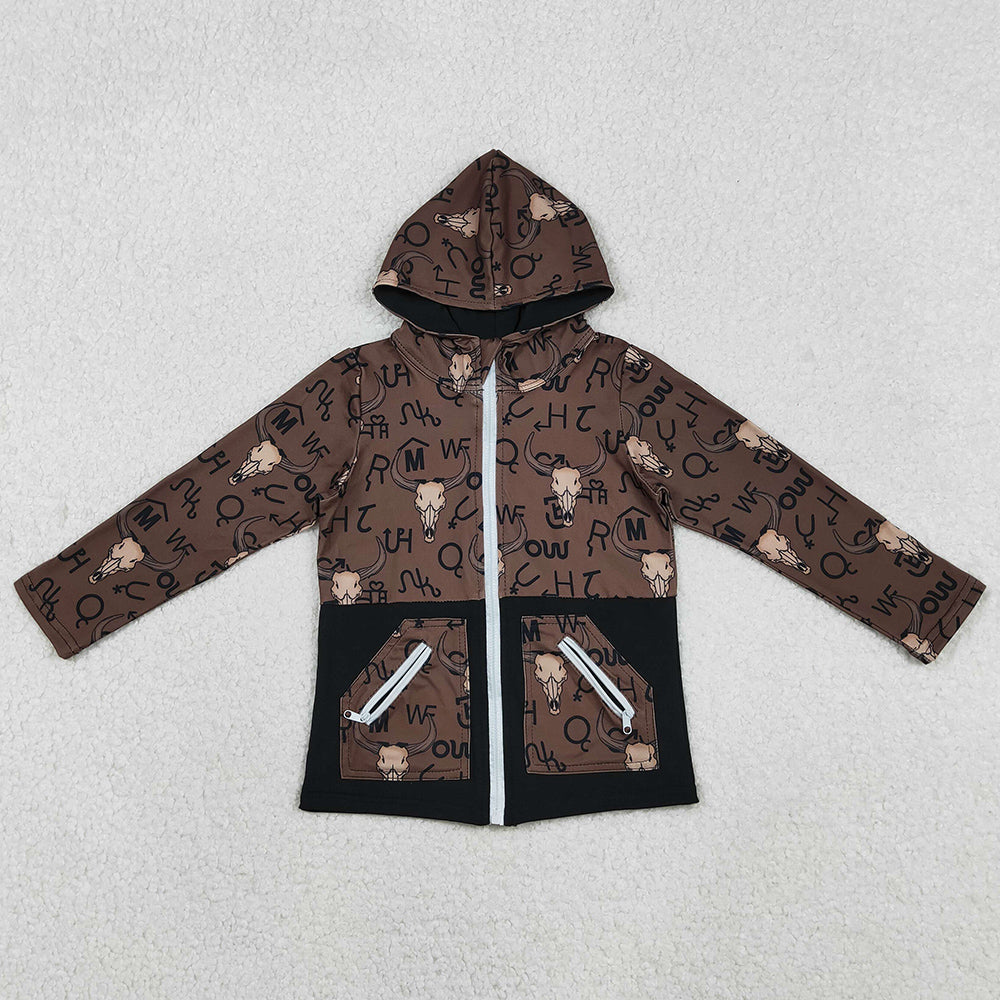Baby Boys Clothes Brown Bull Skulls Pocket Zipper Western Hoodies Jackets Top BT1337 11.6