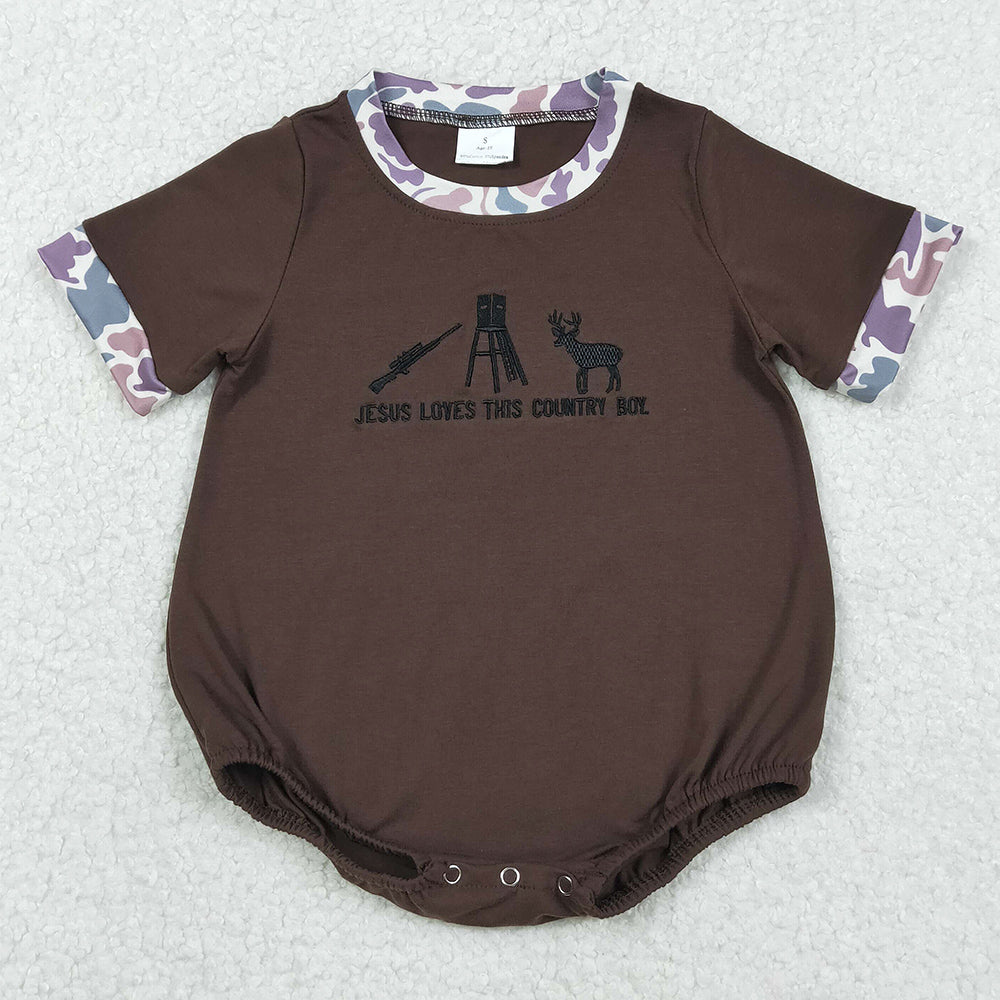 Baby Boys Rompers Embroidery Jesus Love Me Deer Hunting Rompers SR3280 11.6