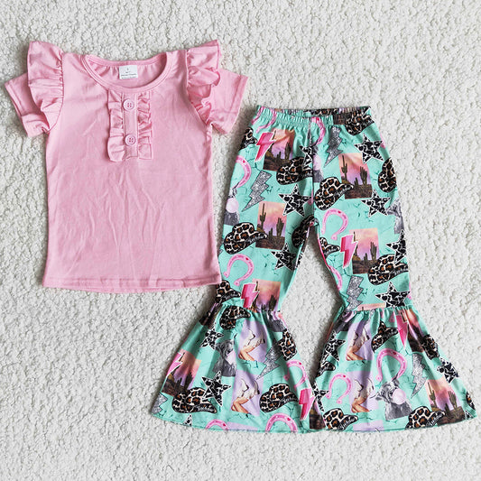 Baby Girl Clothes Western Style Fashion Toddler Girl Clothes Bell Bottom Outfits B2-11