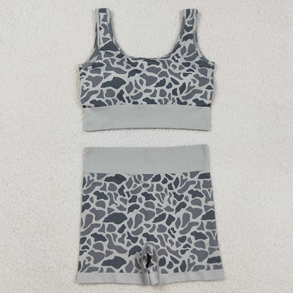 Adult Women Clothes Sleeveless Light Green Camo Vests Top Short Sets GSSO2702 9.2
