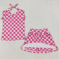 Baby Girls Clothes Sleeveless Pink Plaid Top Pockets Short Skirts Sets GSD2584 6.19