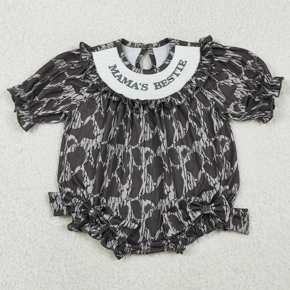 Baby Girls Rompers Smocked Mamas Bestie Camo Hunting Ruffle Rompers LR2727 11.6