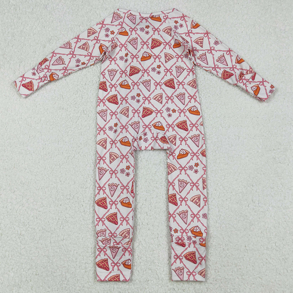 Baby Girls Rompers Pink Bows Thanksgiving Cake Fall Zipper Footie Rompers LR2594 9.13