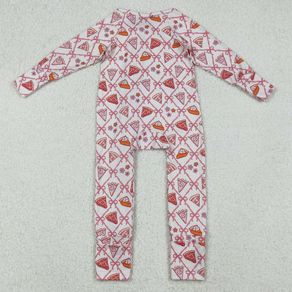 Baby Girls Rompers Pink Bows Thanksgiving Cake Fall Zipper Footie Rompers LR2594 9.13