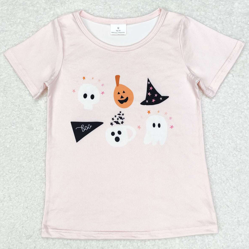 Baby Girls Clothes Tops Halloween Pink Pumpkin Short Sleeve Tee Shirts Tops GT0698