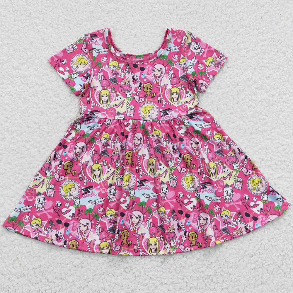 Summer Baby Girls Dress Pink Doll Knee Length Dresses GSD0381