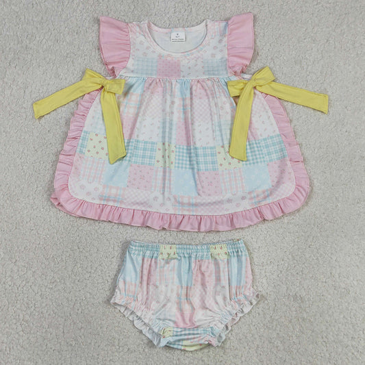 Baby Girls Clothes Colorful Floral Checked Tunic Bummies Clothes Sets GBO0513